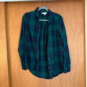 Women’s L Old Navy Womens Green Plaid 100% Cotton Long Sleeve Button Flannel